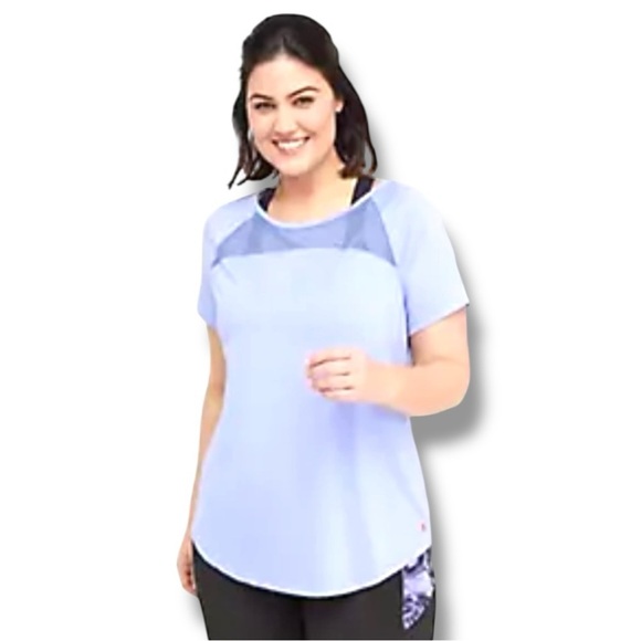 LANE BRYANT LIVI ACTIVE Wicking Mesh Inset Active Tee  - 18/20 Pale Iris - Picture 1 of 12